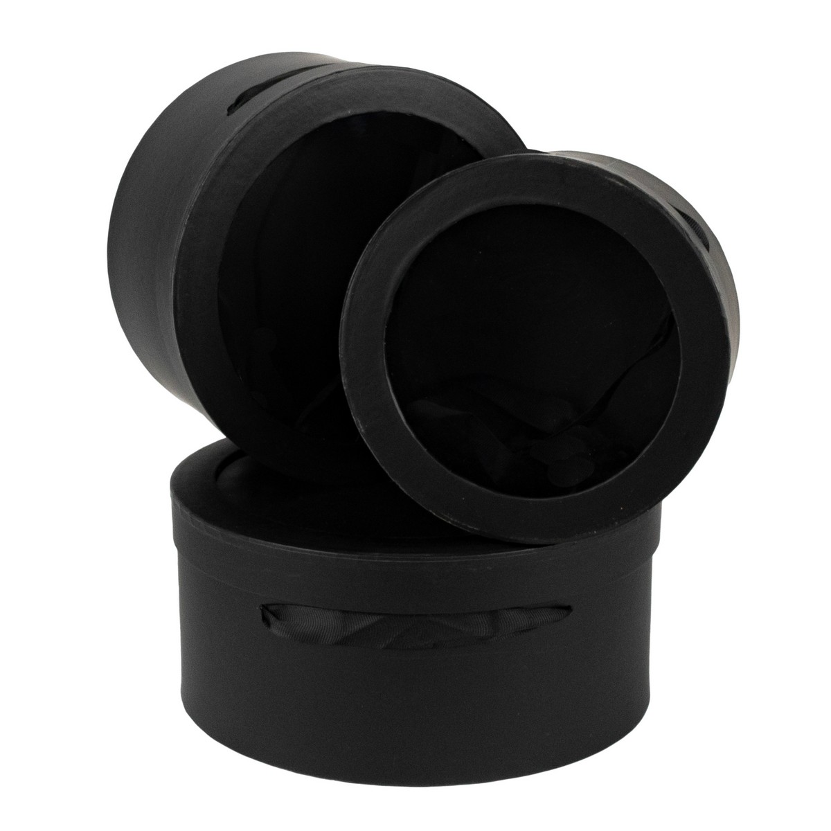 Набор коробок подарочных круглых 3шт., D26,5xH12см, черный в интернет-магазине флористических аксессуаров Азалия Декор