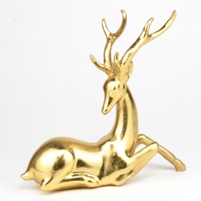 Сувенир Олень лежащий (полирезин), Н20,5х21х7,5см, золотой в интернет-магазине флористических аксессуаров Азалия Декор