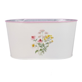 Кашпо Полевые цветы (металл), 22,5х13,5хH11,5см, белый в интернет-магазине флористических аксессуаров Азалия Декор