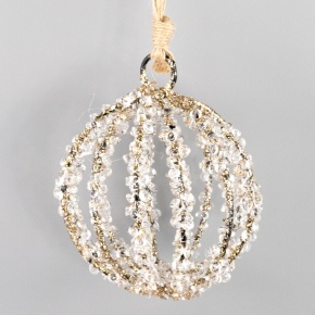 Украшение подвесное Шар со стразами (металл), D10см, шампань в интернет-магазине флористических аксессуаров Азалия Декор