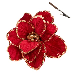 Магнолия с глиттером на прищепке, D29см, красный в интернет-магазине флористических аксессуаров Азалия Декор