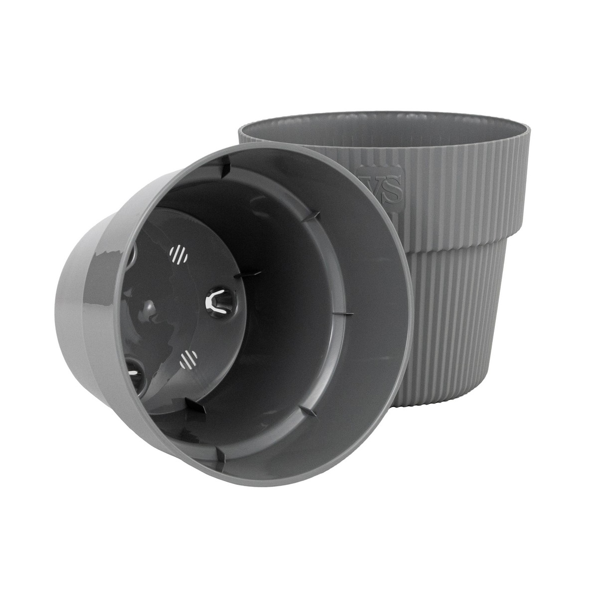 Кашпо со вставкой Алемар (пластик), D17xH16см, 2,4л, серый в интернет-магазине флористических аксессуаров Азалия Декор