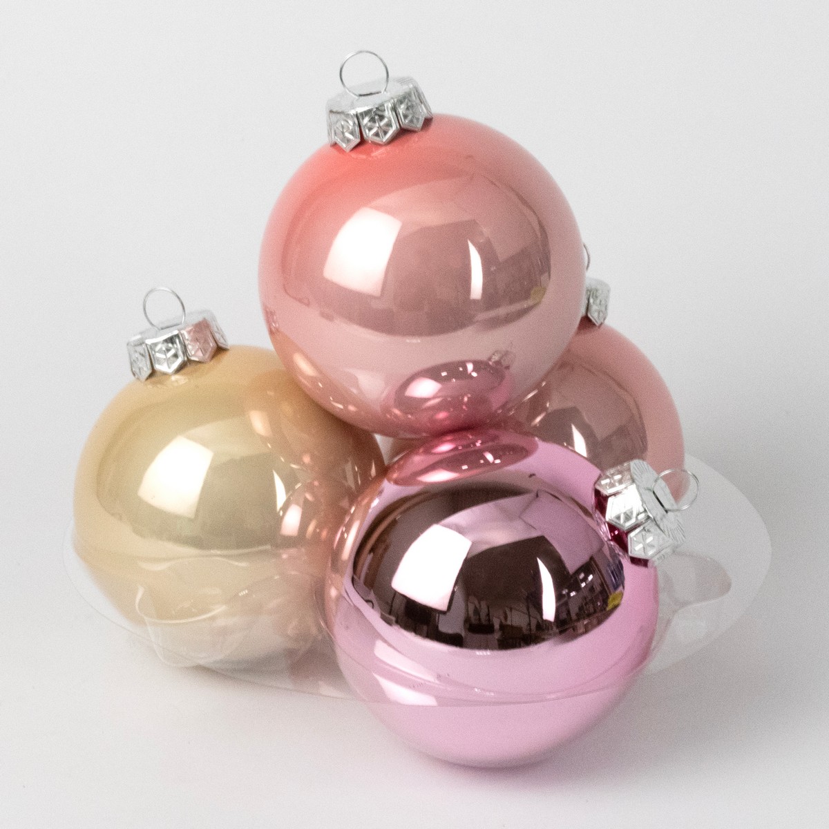 Набор шаров 6шт. в тубе (стекло), D8см, в асс., бел./роз. в интернет-магазине флористических аксессуаров Азалия Декор