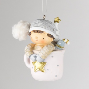 Украшение подвесное Мальчик в кружке (полирезин), Н8,5х6,5х6см, розовый в интернет-магазине флористических аксессуаров Азалия Декор