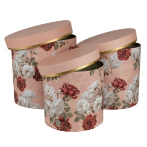 Набор коробок подарочных круглых 3шт, D19,5xH19см, розовый/белый в интернет-магазине флористических аксессуаров Азалия Декор