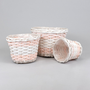 Набор кашпо плетеных 3шт. (ива), D25xH19см, белый/персиковый в интернет-магазине флористических аксессуаров Азалия Декор