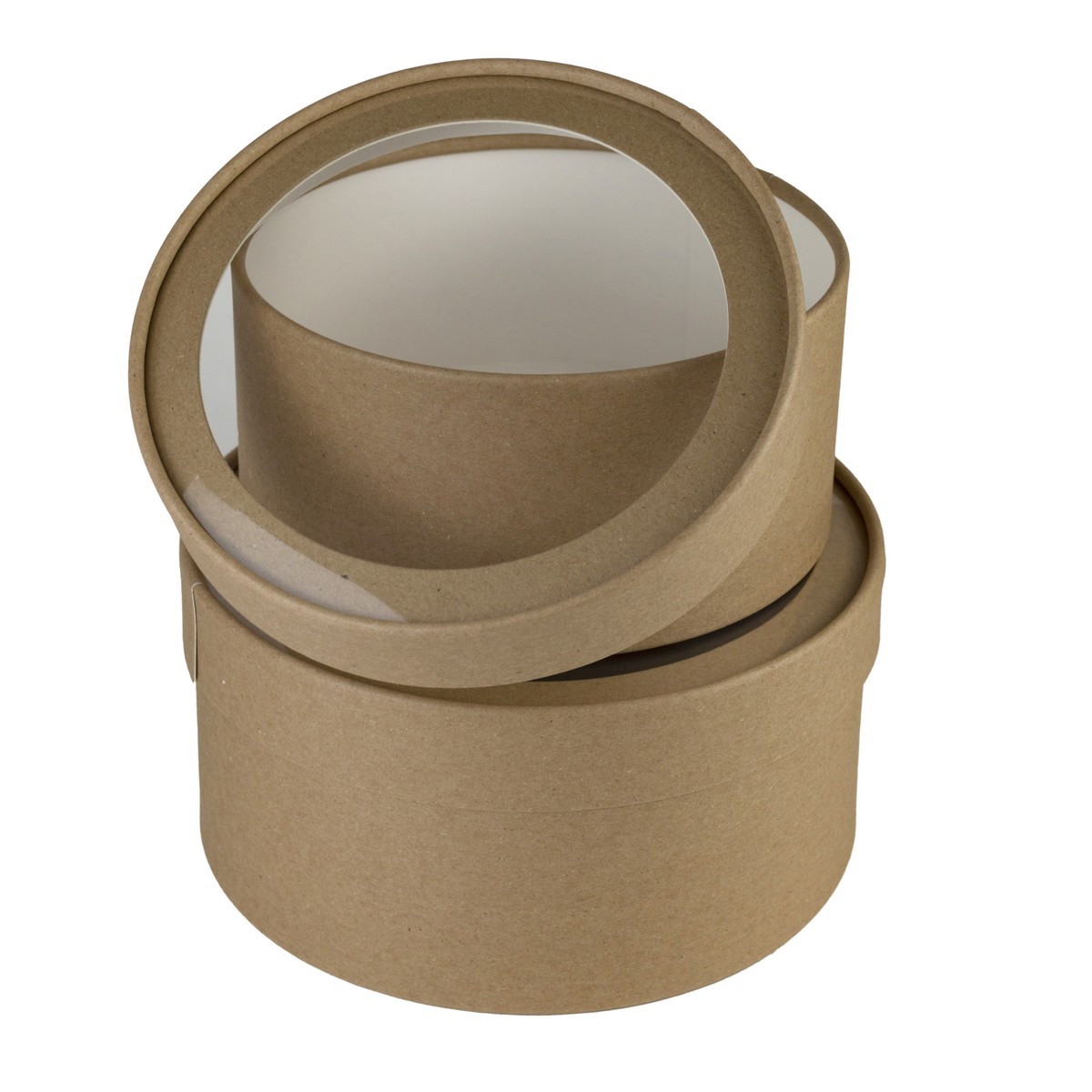 Набор коробок подарочных круглых с прозрачной крышкой 2шт., D21xH11 см, натуральный в интернет-магазине флористических аксессуаров Азалия Декор