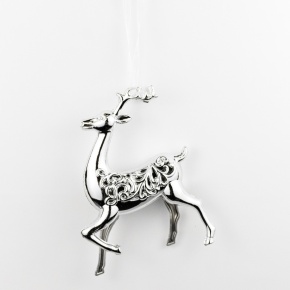 Украшение подвесное Олень (пластик), Н14,5х11,1см, серебряный в интернет-магазине флористических аксессуаров Азалия Декор
