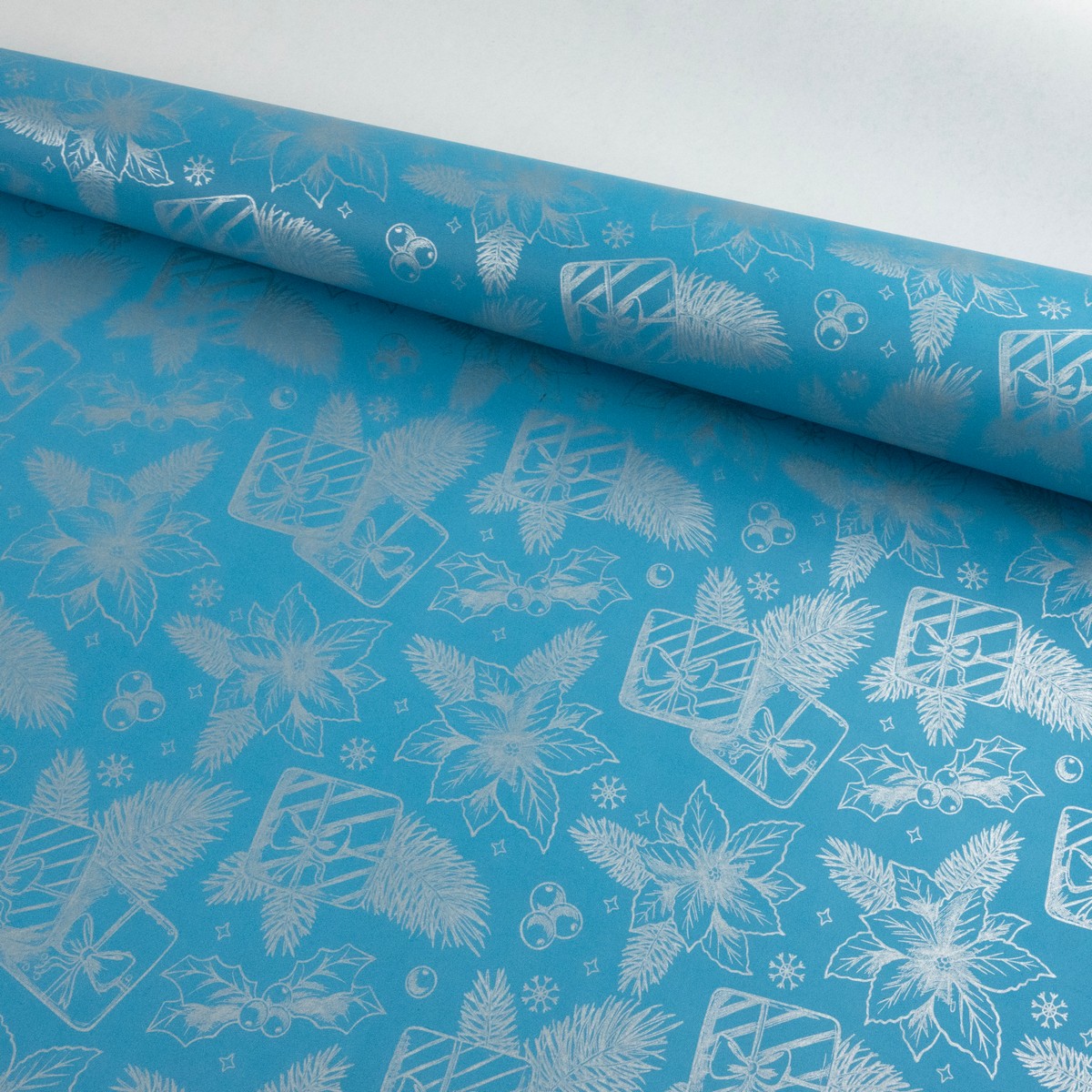 Бумага упаковочная крафт Цветы 60гр, 68 см 10 м, голубой в интернет-магазине флористических аксессуаров Азалия Декор