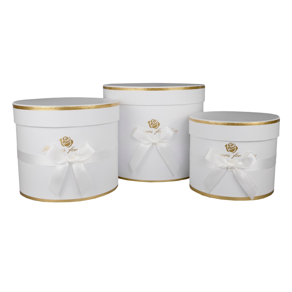 Набор коробок подарочных круглых 3шт., 23х19,5см, белый в интернет-магазине флористических аксессуаров Азалия Декор