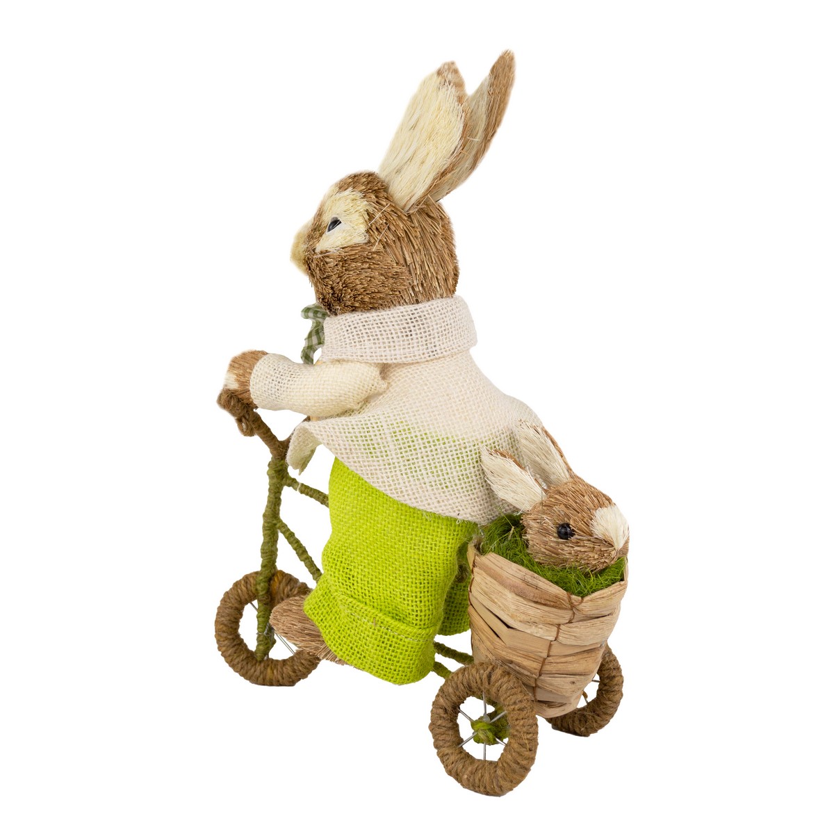 Сувенир Заяц на велосипеде (пенопалст/ трава), H38см, коричневый в интернет-магазине флористических аксессуаров Азалия Декор