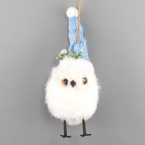 Украшение подвесное Сова (пенопласт/текстиль), H14x8x8см, белый/голубой в интернет-магазине флористических аксессуаров Азалия Декор
