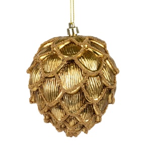 Украшение подвесное Шишка (пластик), H12см, золотой в интернет-магазине флористических аксессуаров Азалия Декор