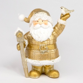 Сувенир Санта с птичкой (полирезин), Н12х10,5х5,5см, золотой в интернет-магазине флористических аксессуаров Азалия Декор