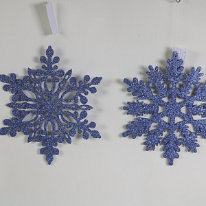 Украшение подвесное Снежинка с глиттером (дерево), 25х25см, син., асс. в интернет-магазине флористических аксессуаров Азалия Декор