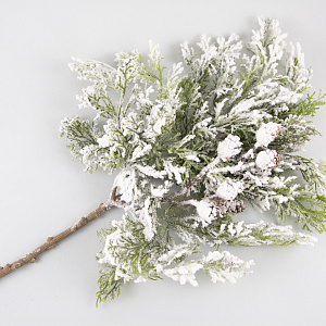 Ветка Кипарис с шишками заснеженная, 55см, зеленый в интернет-магазине флористических аксессуаров Азалия Декор