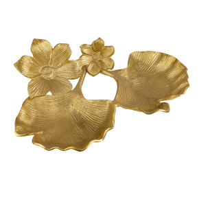 Блюдо Гинкго (металл), 42x30х12см, золотой в интернет-магазине флористических аксессуаров Азалия Декор