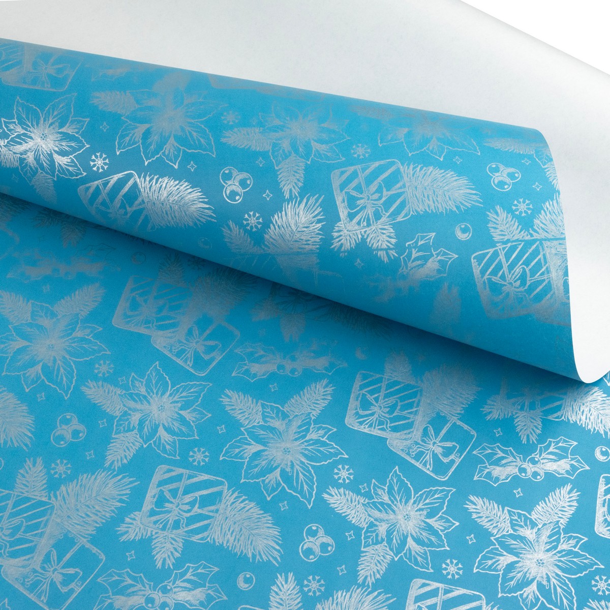 Бумага упаковочная крафт Цветы 60гр, 68 см 10 м, голубой в интернет-магазине флористических аксессуаров Азалия Декор