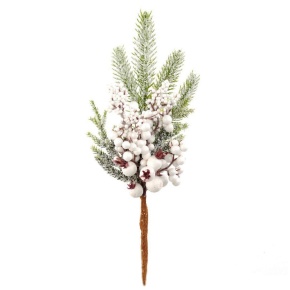 Ветка еловая с ягодами заснеженная, 36см, зеленый/белый в интернет-магазине флористических аксессуаров Азалия Декор