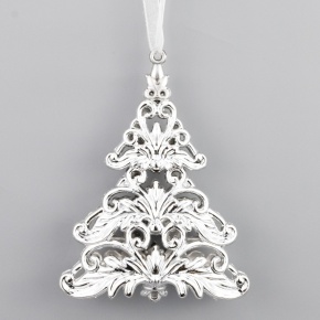 Украшение подвесное Елочка (пластик), 12х9см, серебряный в интернет-магазине флористических аксессуаров Азалия Декор