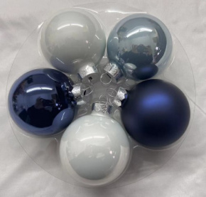 Набор шаров 6шт. в тубе (стекло), D8см, в асс., син./сер./бел. в интернет-магазине флористических аксессуаров Азалия Декор