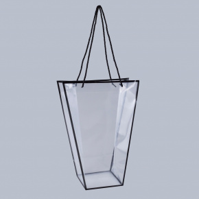 Пакет подарочный с каймой (пластик), 26,5x13x35см (в уп. 10шт.), прозрачный/черный в интернет-магазине флористических аксессуаров Азалия Декор