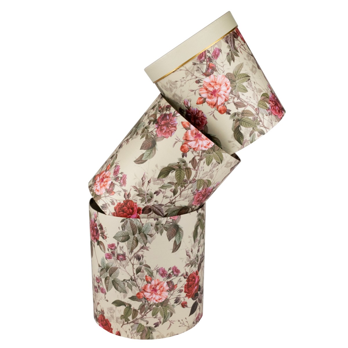 Набор коробок круглых Цветы 3шт, D24хH23,5см, бежевый в интернет-магазине флористических аксессуаров Азалия Декор