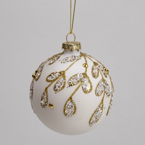 Украшение подвесное Шар (стекло), D8см, белый в интернет-магазине флористических аксессуаров Азалия Декор