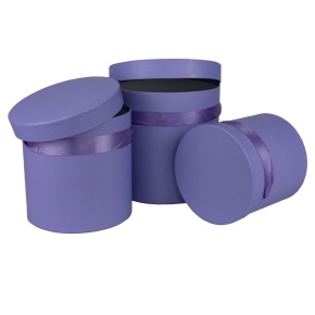 Набор коробок подарочных круглых 3шт., D19,5xH19см, фиолетовый в интернет-магазине флористических аксессуаров Азалия Декор