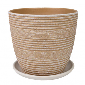 Цв. горшок с поддоном Халва (керамика), D21xH19,5см, 4,2л, бежевый в интернет-магазине флористических аксессуаров Азалия Декор