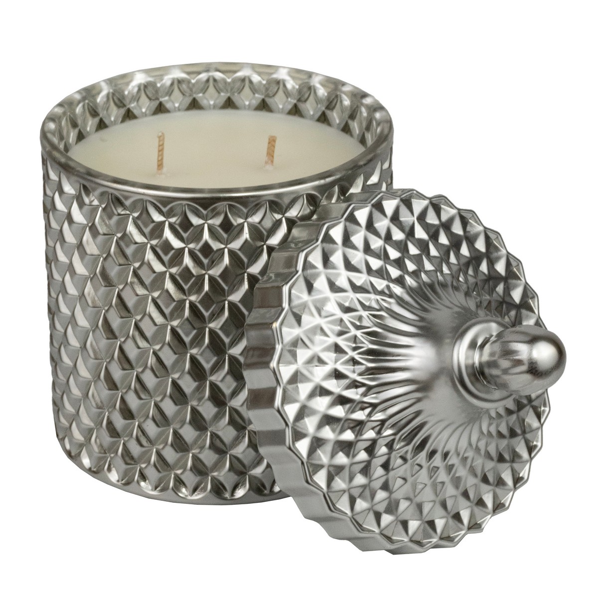 Свеча в банке с крышкой (стекло), H18xD10см, серебряный в интернет-магазине флористических аксессуаров Азалия Декор