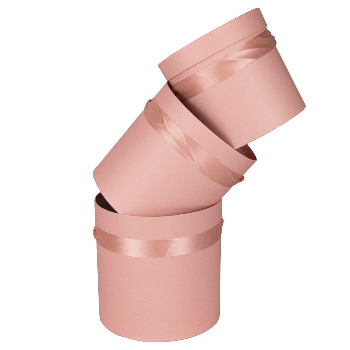 Набор коробок подарочных круглых 3шт., D19,5xH19см, нежно-розовый в интернет-магазине флористических аксессуаров Азалия Декор