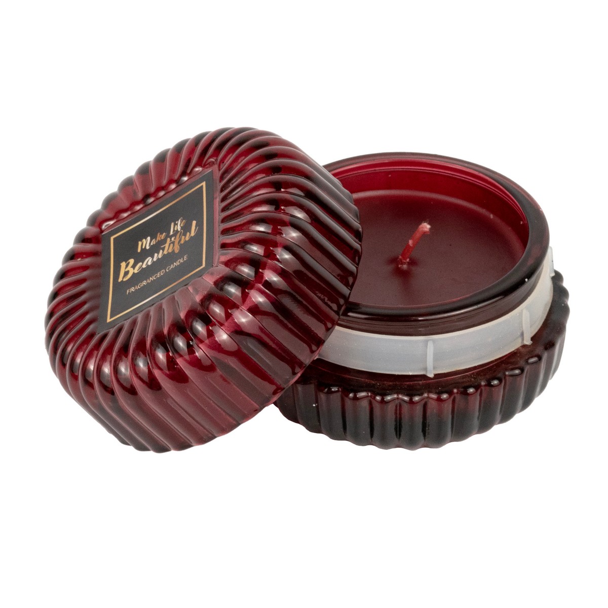 Свеча в банке с крышкой (стекло), H5,5xD8см, красный в интернет-магазине флористических аксессуаров Азалия Декор