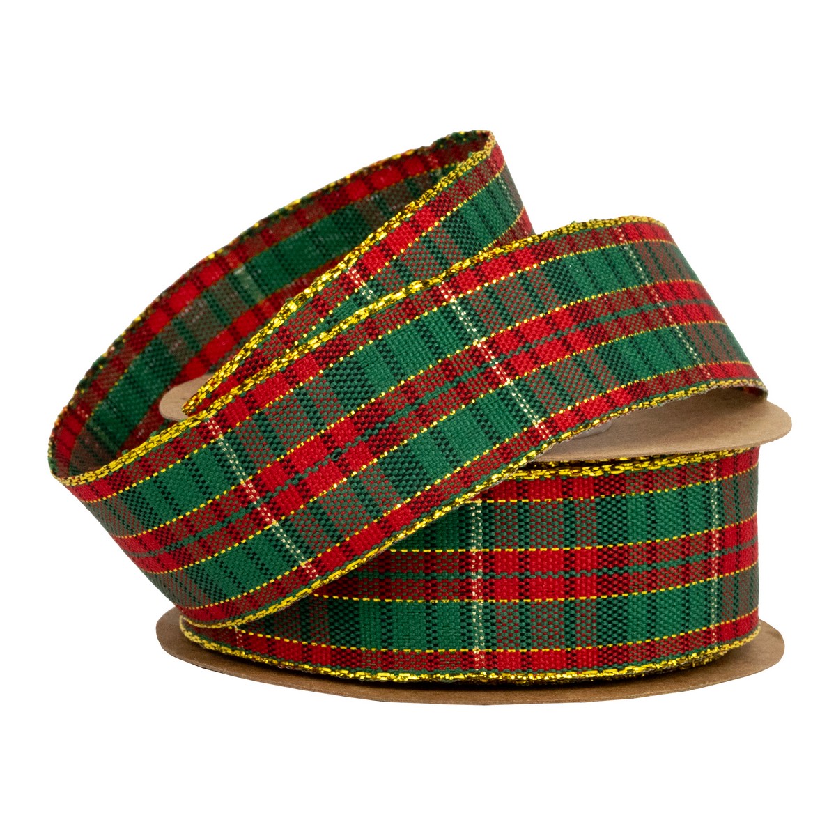 Лента Шотландка (полиэстер), 25 мм 10 м, красный/зеленый в интернет-магазине флористических аксессуаров Азалия Декор