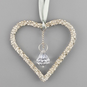 Украшение подвесное Сердце с кристаллом (пластик), 8,5х8,5см, серебряный в интернет-магазине флористических аксессуаров Азалия Декор