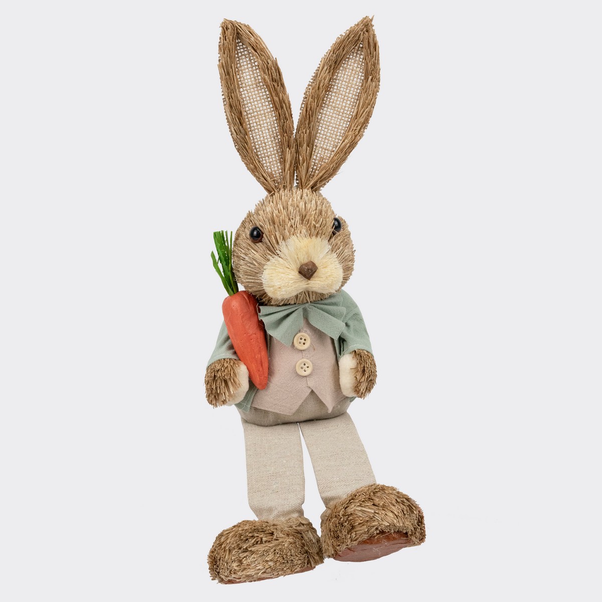 Сувенир Заяц Мальчик/Девочка сидящий (пенопласт/трава), H40см, в асс., коричневый в интернет-магазине флористических аксессуаров Азалия Декор