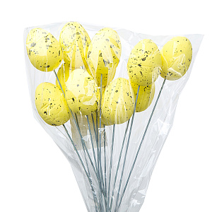 Набор яиц на вставке 12шт. (пенопласт), H28х4см, жел. в интернет-магазине флористических аксессуаров Азалия Декор