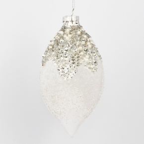 Украшение подвесное Луковица со стразами (стекло), H14x8х8см, серебряный в интернет-магазине флористических аксессуаров Азалия Декор