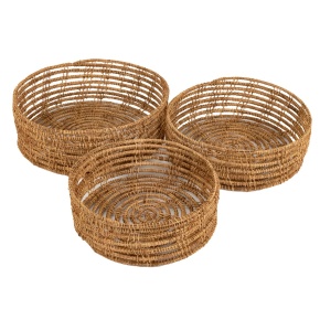Набор кашпо плетеных 3шт. (растительный материал),  D25xH9см, натуральный в интернет-магазине флористических аксессуаров Азалия Декор
