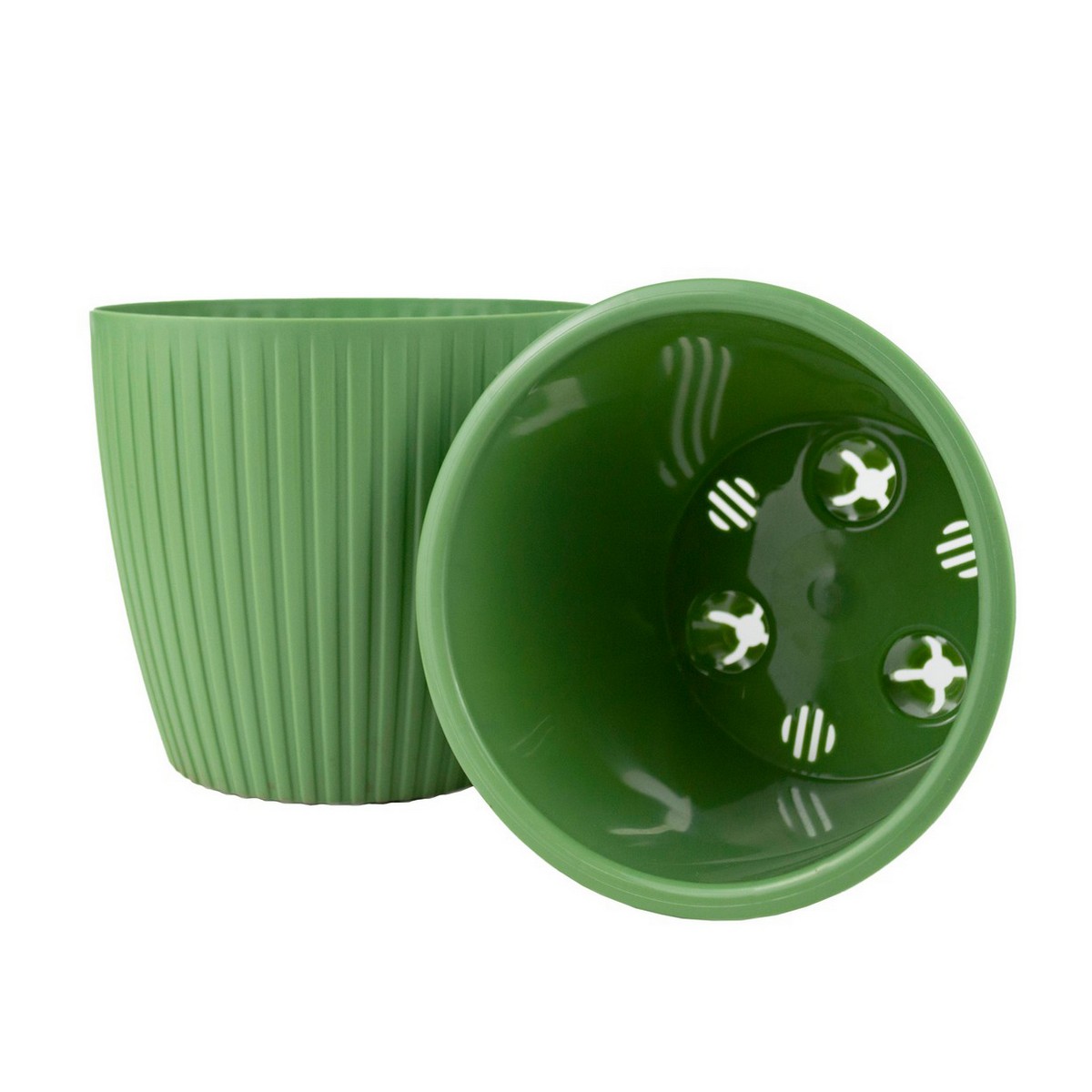 Кашпо со вставкой Эви (пластик), D10,5xH9,5см, 0,6л, зеленый в интернет-магазине флористических аксессуаров Азалия Декор