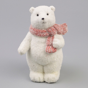 Сувенир Медвежонок (полирезин), H11x7,5x6,5см, белый/розовый в интернет-магазине флористических аксессуаров Азалия Декор