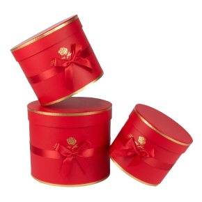 Набор коробок подарочных круглых 3шт., 23х19,5см, красный в интернет-магазине флористических аксессуаров Азалия Декор