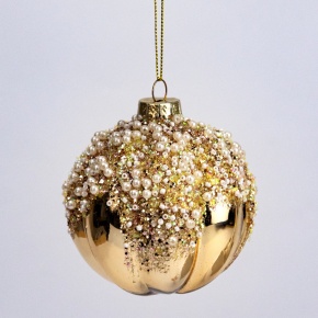 Украшение подвесное Шар со стразами (стекло), D8см, золотой в интернет-магазине флористических аксессуаров Азалия Декор