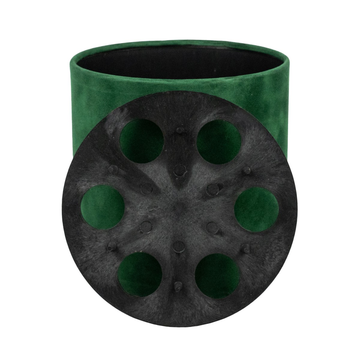 Коробка подарочная круглая без крышки Lockwet с пласт. вставкой (бархат), D16xH16 см, темно-зеленый в интернет-магазине флористических аксессуаров Азалия Декор