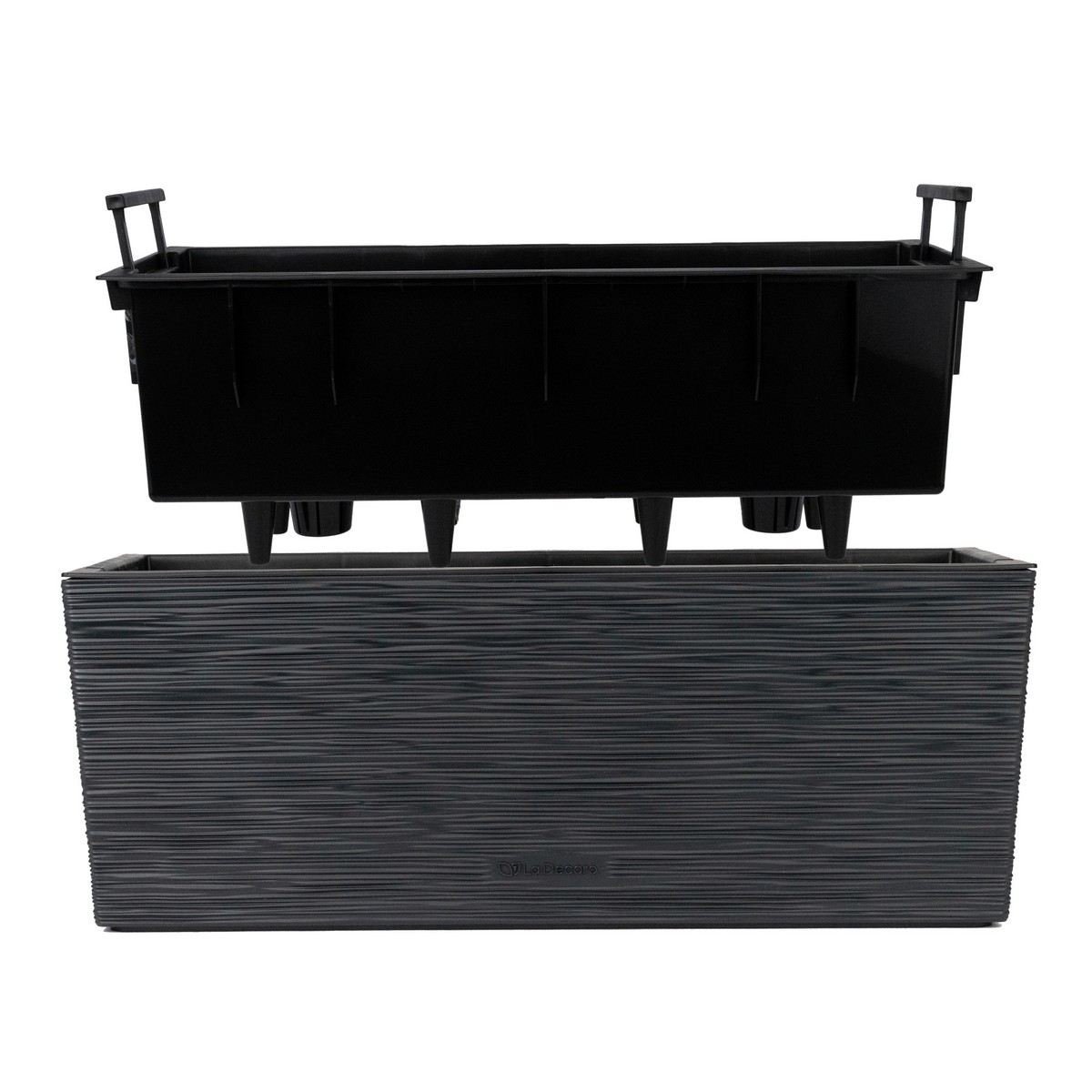 Кашпо балконное со вставкой Ля Декоро (пластик), 50,5х19,5xH19см, 10л, антрацитовый в интернет-магазине флористических аксессуаров Азалия Декор