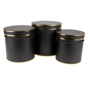 Набор коробок подарочных круглых 3шт., 23х23см, черный в интернет-магазине флористических аксессуаров Азалия Декор