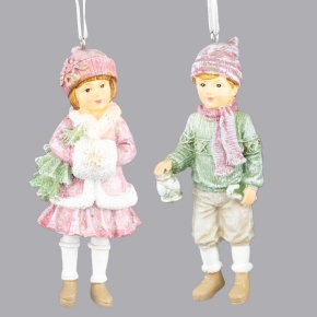 Украшение подвесное Мальчик/девочка (полирезин), H11x5x3,5см, в асс., цв. в асс. в интернет-магазине флористических аксессуаров Азалия Декор