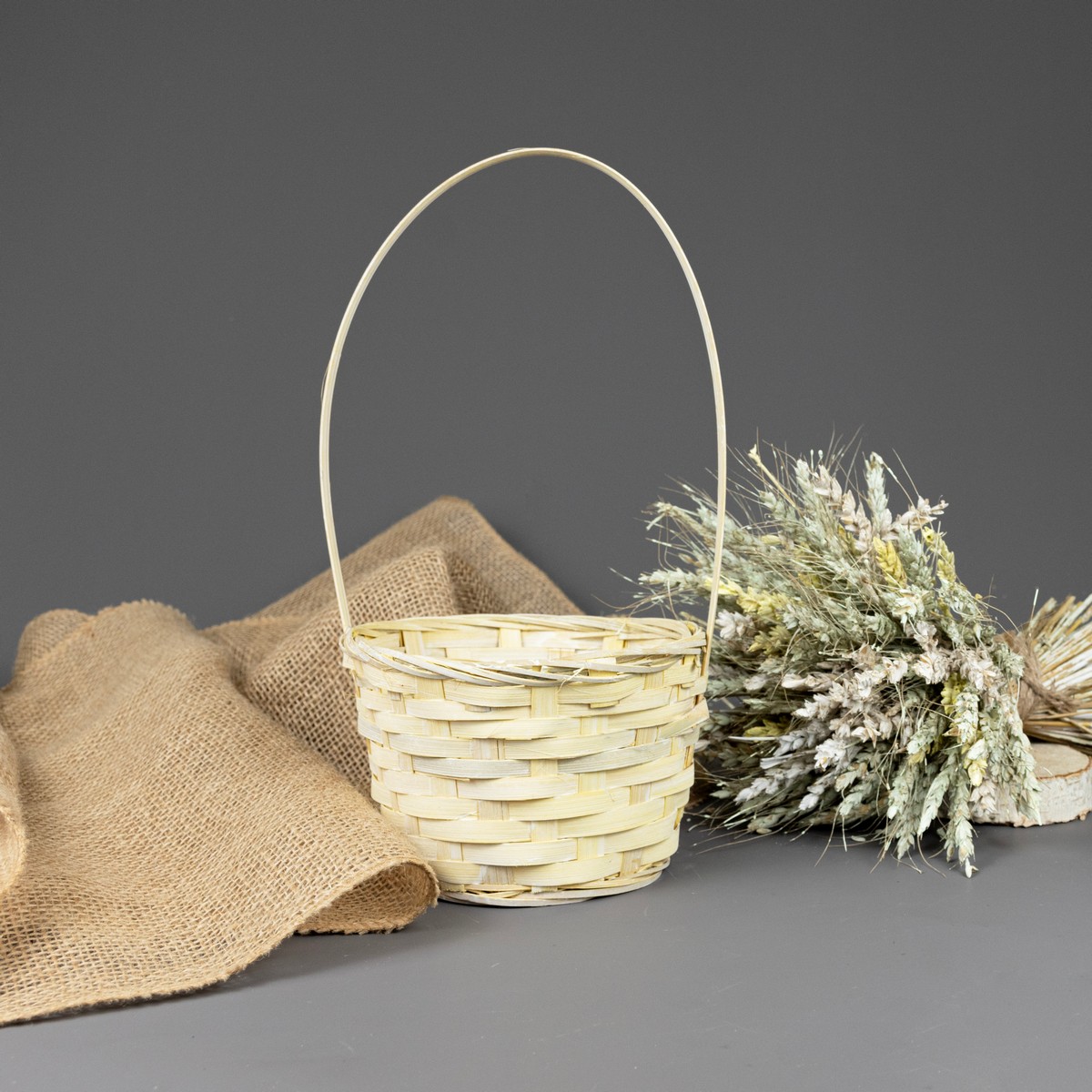 Корзина плетеная (бамбук), D16х10хH32см, лимонный в интернет-магазине флористических аксессуаров Азалия Декор