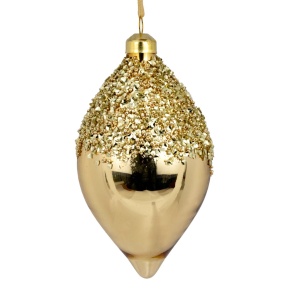 Украшение подвесное Луковица со стразами (стекло), H13x8х8см, золотой в интернет-магазине флористических аксессуаров Азалия Декор