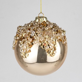 Украшение подвесное Шар со стразами (стекло), D10см, золотой в интернет-магазине флористических аксессуаров Азалия Декор